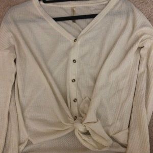 white long sleeve sweater tie in front